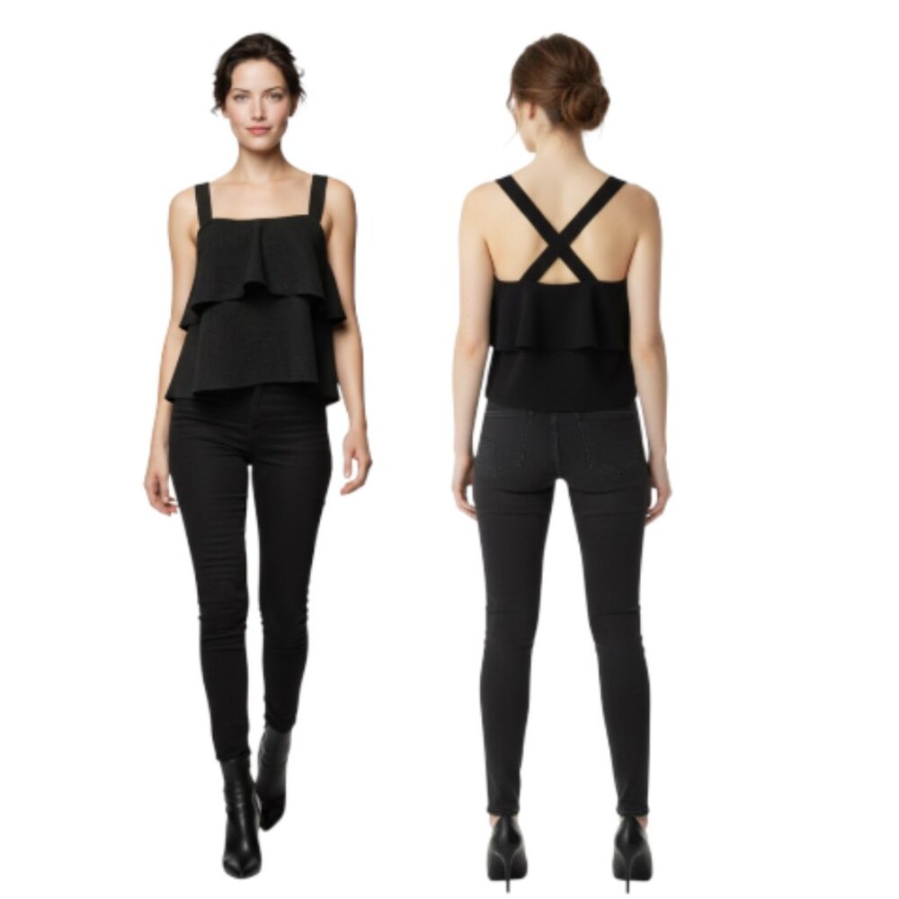 Madewell Small Black Tiered Strappy Criss Cross Tank